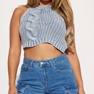 Blue Knit Crop Top